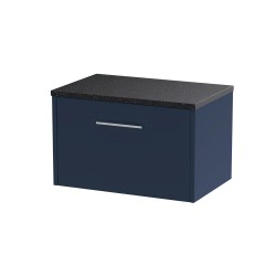 Juno Electric Blue 600mm Wall Hung Single Drawer Vanity With Black Sparkle Laminate Worktop - Main