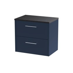 Juno Electric Blue 600mm Wall Hung 2 Drawer Vanity With Black Sparkle Laminate Worktop - Main