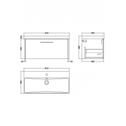 Juno White Ash 800mm Wall Hung Single Drawer Vanity With Thin-Edge Ceramic Basin - Technical Drawing
