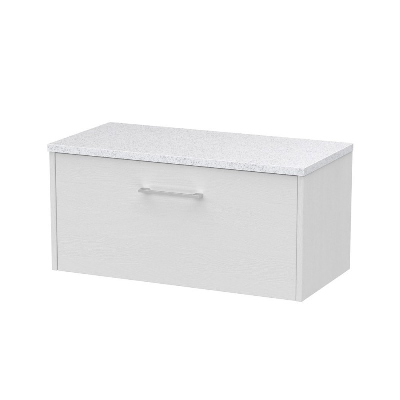 Juno White Ash 800mm Wall Hung Single Drawer Vanity With White Sparkle Laminate Worktop - Main