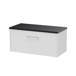 Juno White Ash 800mm Wall Hung Single Drawer Vanity With Black Sparkle Laminate Worktop - Main