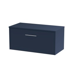 Juno Electric Blue 800mm Wall Hung Single Drawer Vanity With Worktop - Main