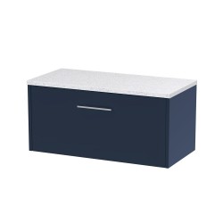 Juno Electric Blue 800mm Wall Hung Single Drawer Vanity With White Sparkle Laminate Worktop - Main
