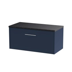 Juno Electric Blue 800mm Wall Hung Single Drawer Vanity With Black Sparkle Laminate Worktop - Main