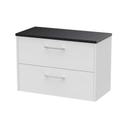 Juno White Ash 800mm Wall Hung 2 Drawer Vanity With Black Sparkle Laminate Worktop - Main
