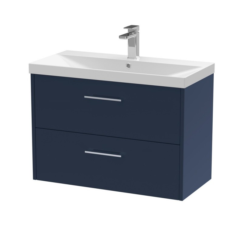 Juno Electric Blue 800mm Wall Hung 2 Drawer Vanity With Thin-Edge Ceramic Basin - Main