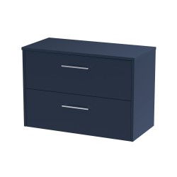 Juno Electric Blue 800mm Wall Hung 2 Drawer Vanity With Worktop - Main