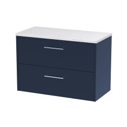 Juno Electric Blue 800mm Wall Hung 2 Drawer Vanity With White Sparkle Laminate Worktop - Main