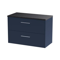 Juno Electric Blue 800mm Wall Hung 2 Drawer Vanity With Black Sparkle Laminate Worktop - Main