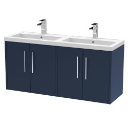 Juno Electric Blue 1200mm Wall Hung 4 Door Vanity With Double Polymarble Basin - Main