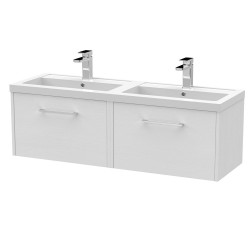 Juno White Ash 1200mm Wall Hung 2 Drawer Vanity With Double Polymarble Basin - Main