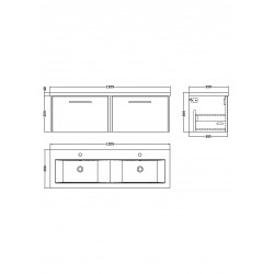 Juno Electric Blue 1200mm Wall Hung 2 Drawer Vanity With Double Ceramic Basin - Technical Drawing