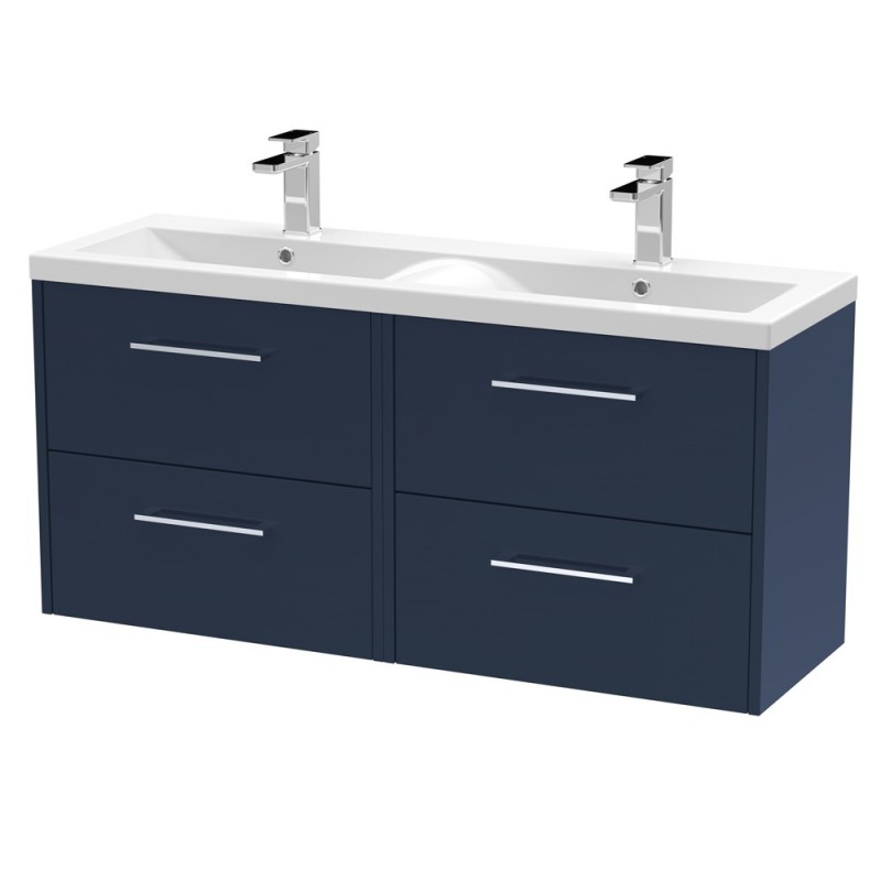 Juno Electric Blue 1200mm Wall Hung 4 Door Vanity With Double Ceramic Basin - Main