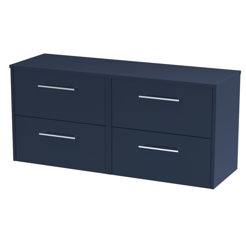 Juno Electric Blue 1200mm Wall Hung 4 Drawer Vanity With Worktop - Main