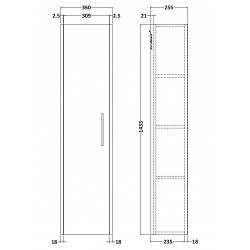 Juno White Ash Wall Hung 350 x 1433mm Bathroom Cabinet - Technical Drawing