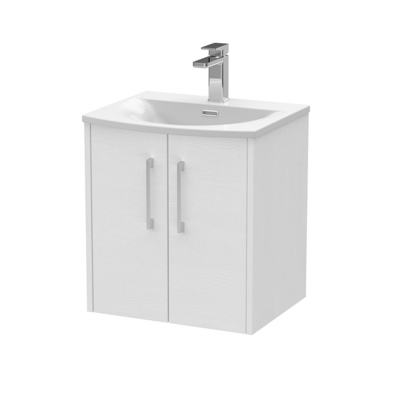 Juno White Ash 500mm Wall Hung 2 Door Vanity With Curved Ceramic Basin - Main