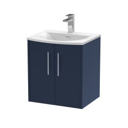 Juno Electric Blue 500mm Wall Hung 2 Door Vanity With Curved Ceramic Basin - Main