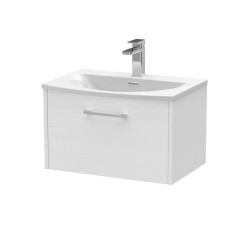 Juno White Ash 600mm Wall Hung Single Drawer Vanity With Curved Ceramic Basin - Main