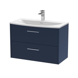Juno Electric Blue 800mm Wall Hung 2 Drawer Vanity With Curved Ceramic Basin - Main