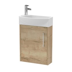 Juno Compact Autumn Oak 440mm Wall Hung 1 Door Unit With 1 Tap Hole Basin Right Handed - Main