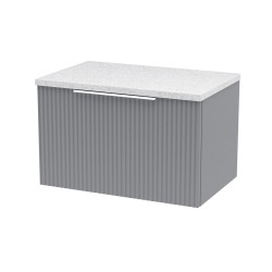 Fluted Satin Grey 600mm Wall Hung Single Drawer Vanity & White Sparkle Laminate Worktop - Main