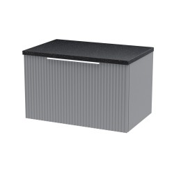 Fluted Satin Grey 600mm Wall Hung Single Drawer Vanity & Black Sparkle Laminate Worktop - Main