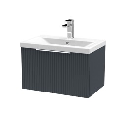 Fluted Satin Anthracite 600mm Wall Hung Single Drawer Vanity & Mid-Edge Ceramic Basin - Main