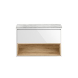 Coast Gloss White /Natural Oak Wall Hung 800mm Cabinet & Bellato Grey Worktop - Main