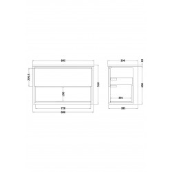 Coast Gloss White /Natural Oak Wall Hung 800mm Cabinet & Bellato Grey Worktop - Technical Drawing