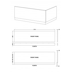 White Ash 1800mm Front Bath Panel & Plinth - Technical Drawing