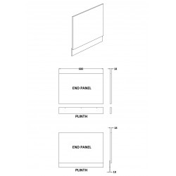 White Ash 700mm Bath End Panel & Plinth - Technical Drawing