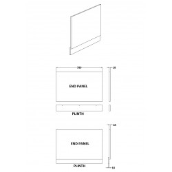 White Ash 800mm Bath End Panel - Technical Drawing