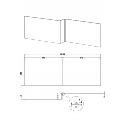 White Ash 1700mm Shower Bath Front Panel - Technical Drawing