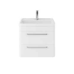 Solar Pure White 600mm Wall Hung 2 Drawer Vanity Unit and Basin with 1 Tap Hole - Main