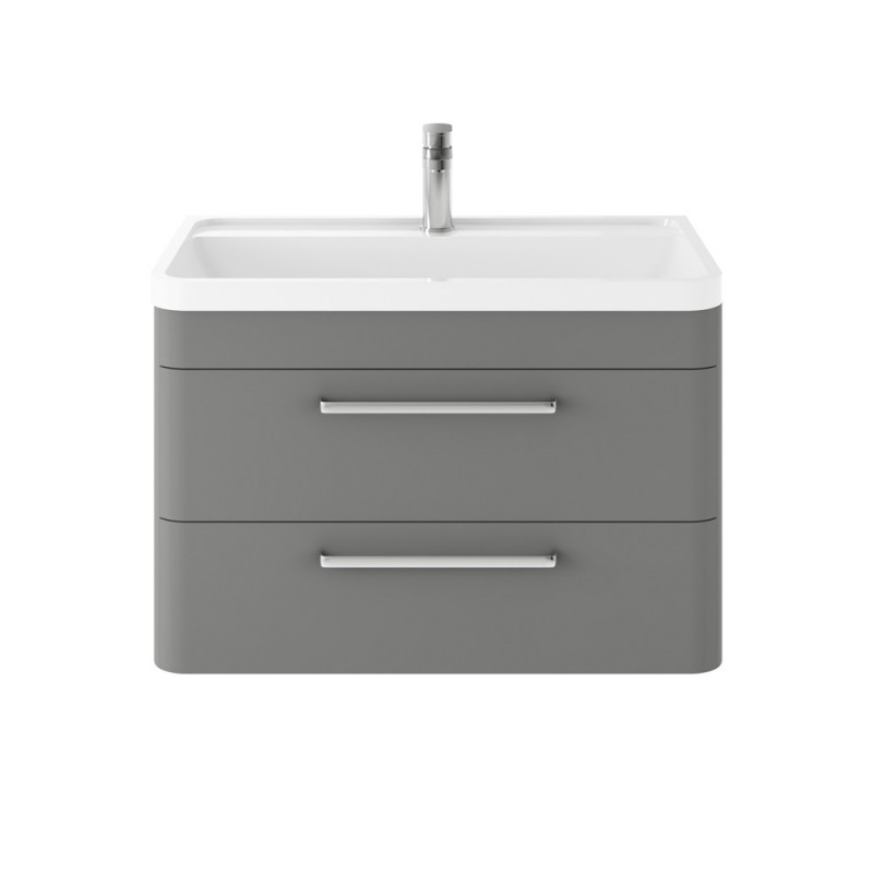 Solar Cool Grey 800mm Wall Hung 2 Drawer Vanity Unit and Basin with 1 Tap Hole - Main