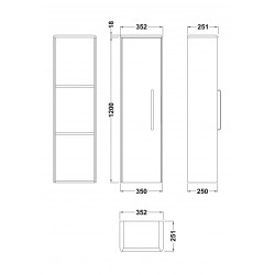 Solar Pure White 1400mm x 350mm Tall Wall Hung Storage Unit - Technical Drawing