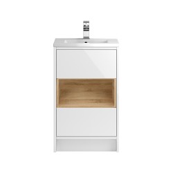 Coast White Gloss 500mm Floor Standing 2 Drawer Vanity Unit with 18mm Profile Basin - Main