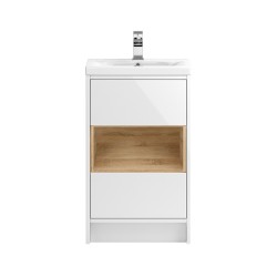 Coast White Gloss Floor Standing 500mm Vanity Unit and Basin with 1 Tap Hole - Main