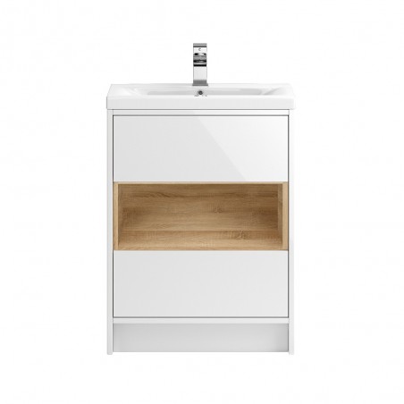 Coast White Gloss 600mm Floor Standing 2 Drawer Vanity Unit with 40mm Profile Basin - Main