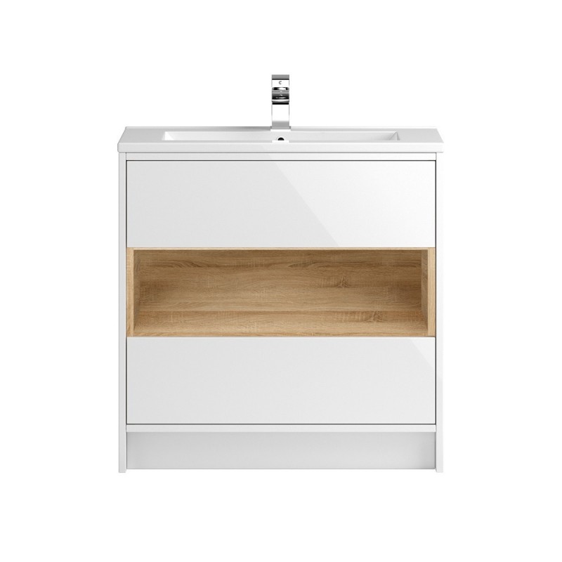 Coast White Gloss 800mm Floor Standing 2 Drawer Vanity Unit with 18mm Profile Basin - Main