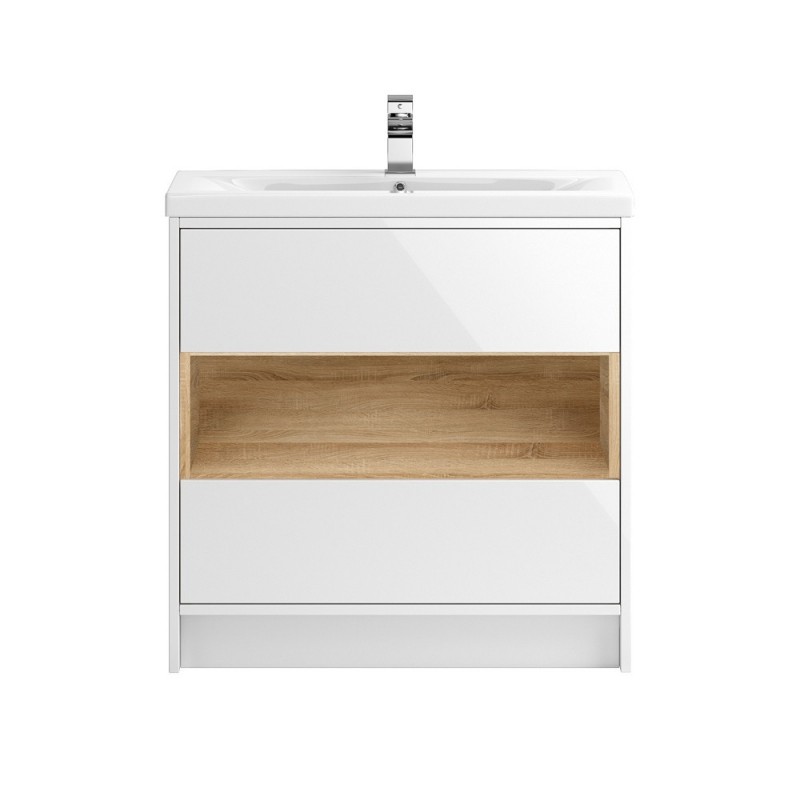 Coast White Gloss 800mm Floor Standing 2 Drawer Vanity Unit with 40mm Profile Basin - Main
