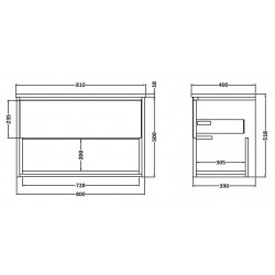 Coast White Gloss 800mm Wall Hung Single Drawer Vanity Unit with 18mm Profile Basin - Technical Drawing