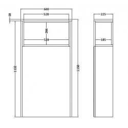 White Gloss/Coco Bolo Coast 600mm WC Unit Open Shelf - Technical Drawing