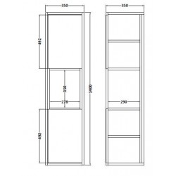White Gloss/Coco Bolo Coast 350mm Wall Hung Tall Cabinet - Technical Drawing