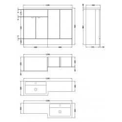 Driftwood 1200mm Full Depth Combination Vanity & Toilet Unit with Right Hand Basin - Technical Drawing