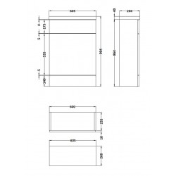 Driftwood 600mm Slimline Toilet Unit with Polymarble Top - Technical Drawing
