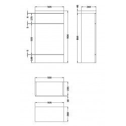 Natural Oak 500mm Slimline Toilet Unit with Polymarble Top - Technical Drawing