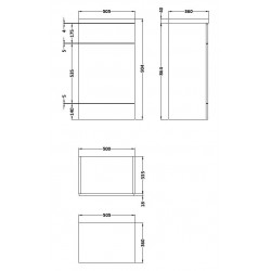 Natural Oak 500mm Full Depth Toilet Unit with Polymarble Top - Technical Drawing