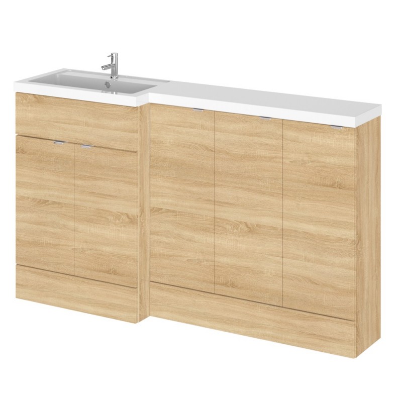 Natural Oak 1500mm Full Depth Combination Vanity, Toilet and Storage Unit with Left Hand Basin - Main