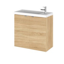 Natural Oak 600mm Wall Hung Slimline 2 Door Vanity Unit and Basin with 1 Side Tap Hole - Main